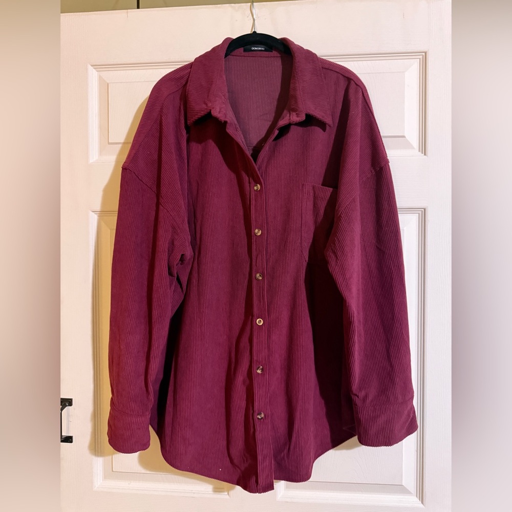 Burgundy Corduroy Button-Up Shacket